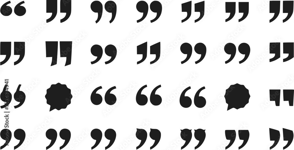 Collection of Black Quote Marks Quotation Symbols and Speech Bubbles