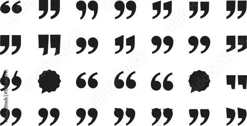Collection of Black Quote Marks Quotation Symbols and Speech Bubbles