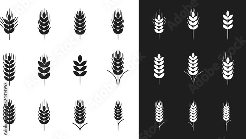 Wheat Icons Black and White Grain Agriculture Cereal Set of 16