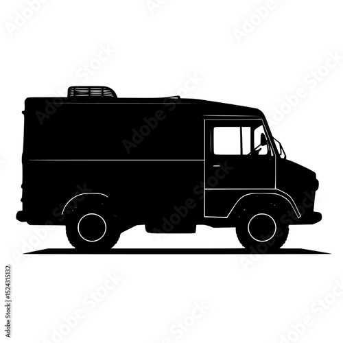 a black silhouette of a truck on a transparent background black, silhouette, truck, van , Generative art.