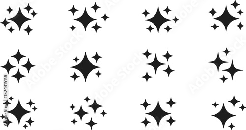 12 Sparkle Icons Shiny Stars Glimmering Elements Glitter Design Vector