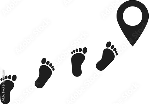 Footprints Leading to Location Pin: Journey Travel Destination