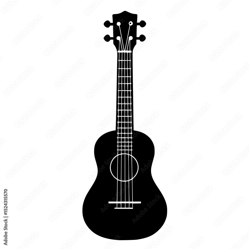 Obraz premium a black and white silhouette of a ukulele black, guitar, icon, silhouette , Generative art.