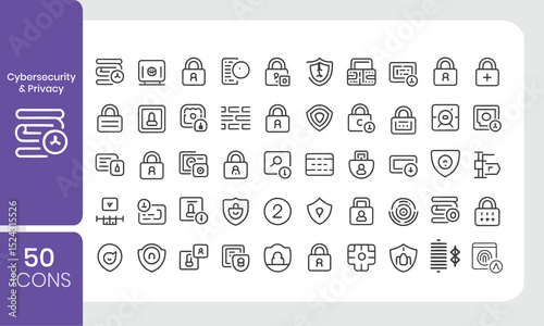Collection of 50 cybersecurity and privacy icons representing data protection and digital safety