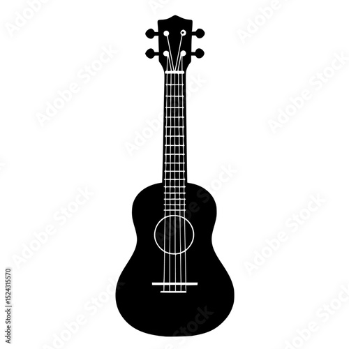 a black and white silhouette of a ukulele black, guitar, icon, silhouette , Generative art.
