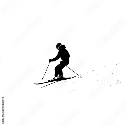 a person riding skis down a steep slope on a snowy mountain black, hill, man, mountain, person, ride, ski, skier, slope, snow, snowy, steep , Generative art.
