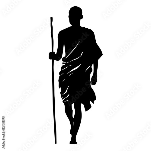a black silhouette of a person with a spear on a transparent background black, man, person, silhouette, warrior , Generative art.