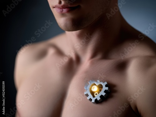 Man with HeartShaped Gear on Chest