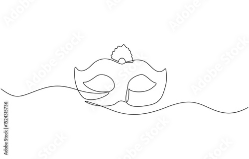Mardi gras carnival feather mask drawing single continuous line art, Masquerade Mask Continuous Line Art Illustration, Carnival Mask Brazilian Drawing, Summer Carnival mask.