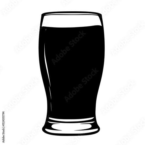 a black and white silhouette of a pint of dark beer beer, black, dark, glass, icon, pint, silhouette, tall , Generative art.