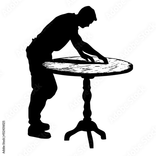 a black silhouette of a person waxing a surfboard black, man, person, silhouette, surfboard, table , Generative art.