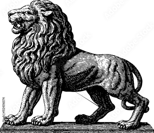 Archaic lion statue engraving - classic artistic design for historical decor