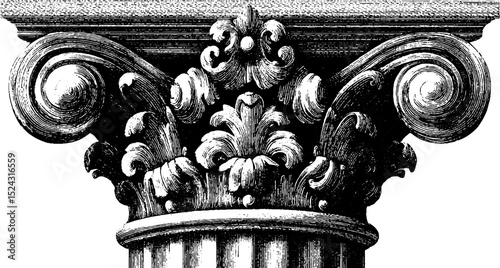 Engraved baroque architectural detail illustration for historical design projects