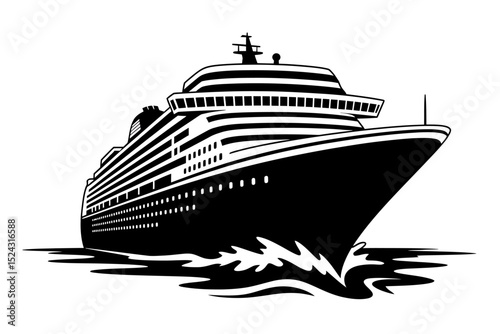 Majestic Cruise Ship A Black and White Silhouette Illustration