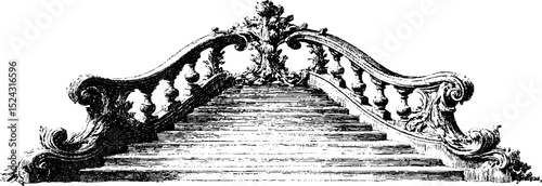 Baroque architecture engraving art featuring ornate staircase design