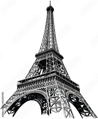Iconic Paris Landmark Graphic Illustration in Black and White