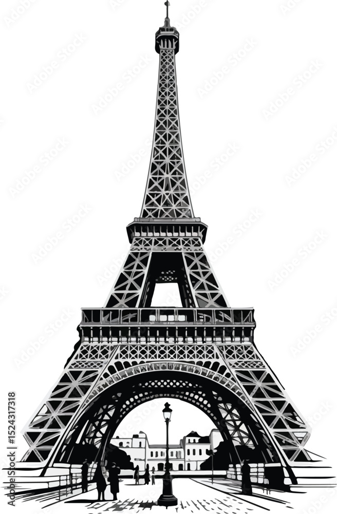 Fototapeta premium Iconic Paris Landmark Graphic Illustration in Black and White