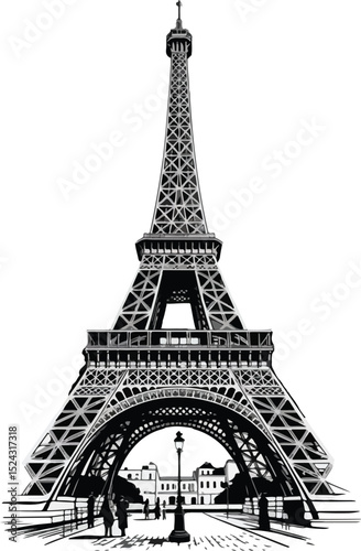 Iconic Paris Landmark Graphic Illustration in Black and White