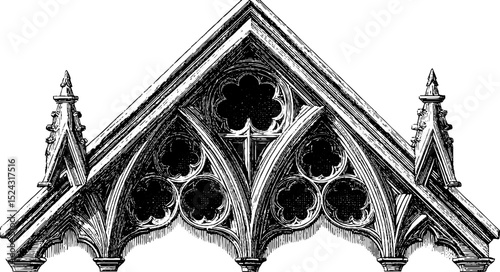 Vintage engraved illustration of gothic architecture design with ornate details