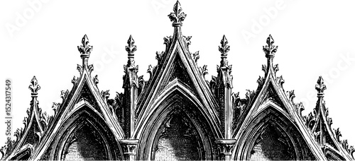 Intricate gothic revival architecture engraving for historical design and decor projects