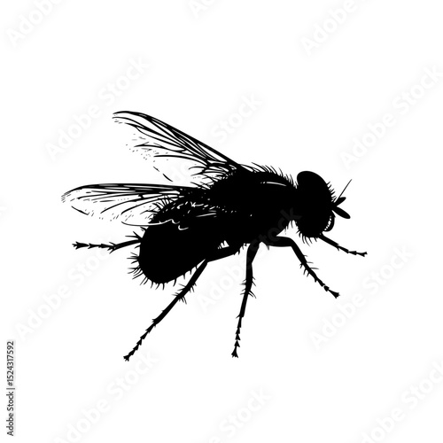 a black and white image of a fly on a transparent background black, fly, image, silhouette , Generative art.