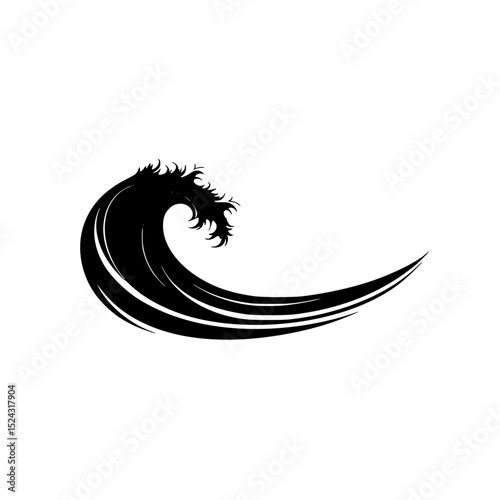 black silhouette of a wave on a transparent background abstract, black, hair, silhouette, symbol, wave , Generative art.