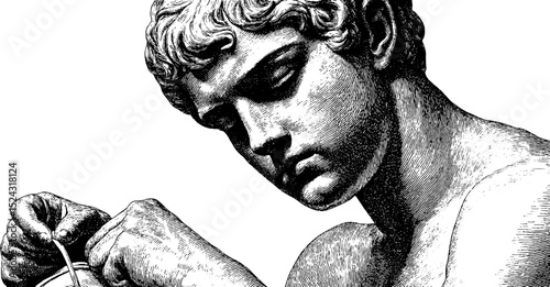 Classical marble statue art - detailed engraved illustration of youth for design projects