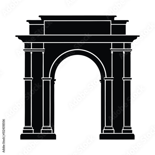 Roman archway Silhouette on white background