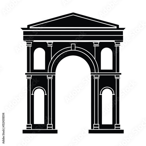 Roman archway Silhouette on white background