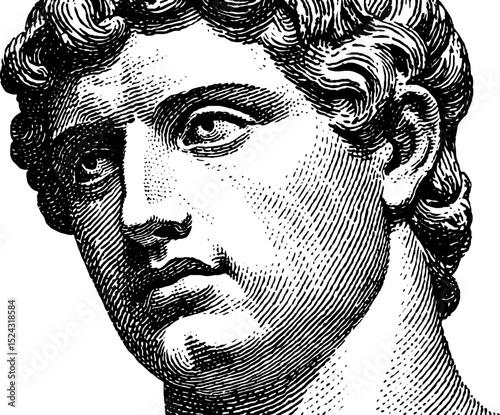 Detailed engraved illustration of roman copy of greek athlete sculpture for art and history projects