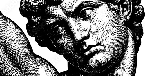 Engraved illustration of roman sculpture depicting greek athlete