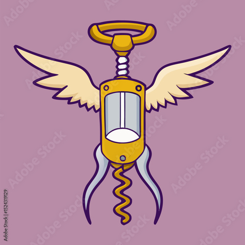 Cartoon Winged Corkscrew Illustration