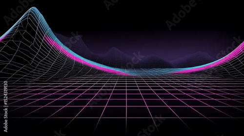 Retro futuristic grid landscape perspective