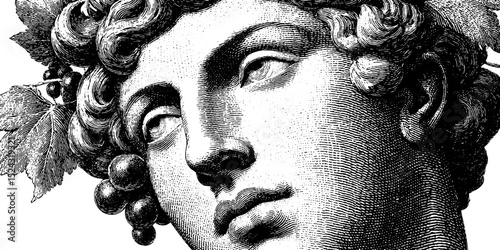 Engraved artwork of dionysus statue with intricate detail for artistic design