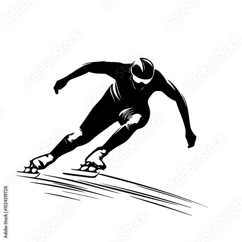 a black and white illustration of a man snowboarding black, illustration, man, ride, silhouette , Generative art.