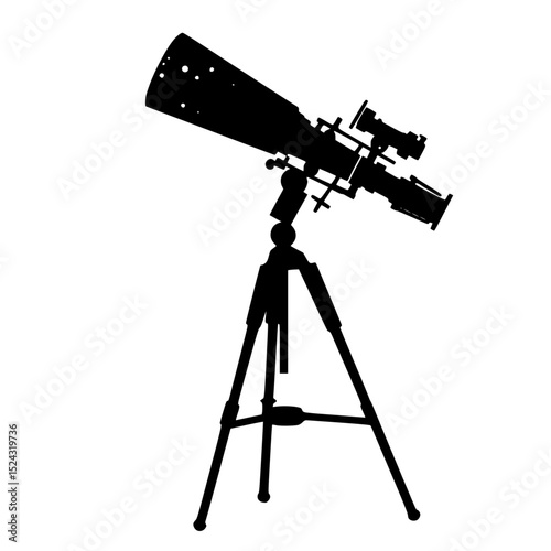 a black silhouette of a telescope looking at the stars black, large, look, silhouette, sky, star, telescope , Generative art.