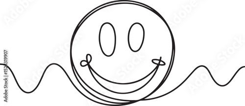 One continuous line art illustration of a smiling face isolated on white background in minimalist modern vector style

