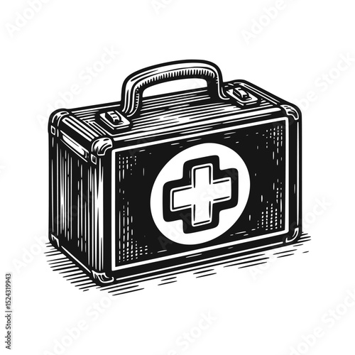 Vintage Engraved First Aid Kit Illustration