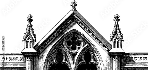 Engraved victorian gothic architecture: historic arch design for artistic inspiration
