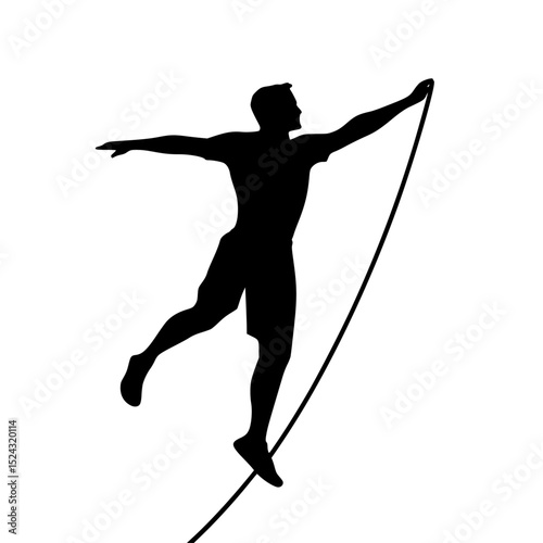 a black silhouette of a man doing a jump with a rope black, man, rope, silhouette , Generative art.