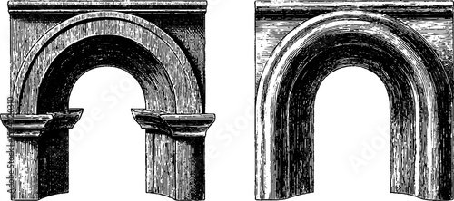 Vintage architectural archways engraved illustration set for design and decor