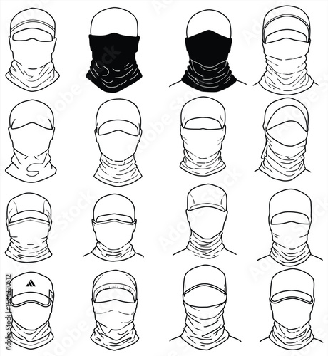 Balaclava and Neck Gaiter Styles Vector Illustration, Face Coverings, Headwear, Outdoor Accessories
