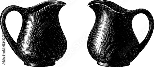Vintage asymmetric jug engravings - classic antique kitchenware design