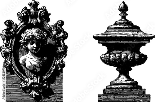 Elegant engraved illustrations of baroque mantelpiece designs for classic decor
