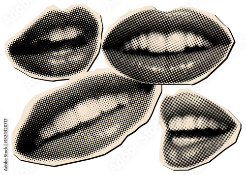 Set of halftone smile human mouth