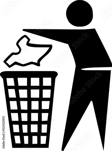 Black and white vector of the "Tidyman" symbol showing a person placing litter into a bin, promoting cleanliness and responsible disposal. 