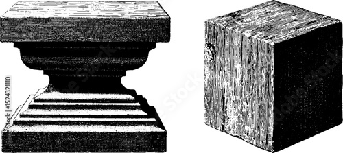 Engraved illustration of bauhaus stone bench design set for artistic and architectural inspiration