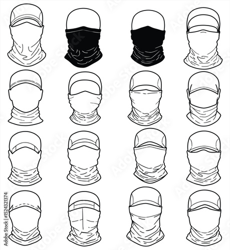 Balaclava and Neck Gaiter Styles Vector Illustration, Face Coverings, Headwear, Outdoor Accessories