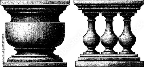 Engraved design of ceramic balcony elements for architectural projects
