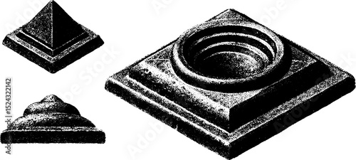 Vintage ceramic roof vent illustrations for architectural design and restoration